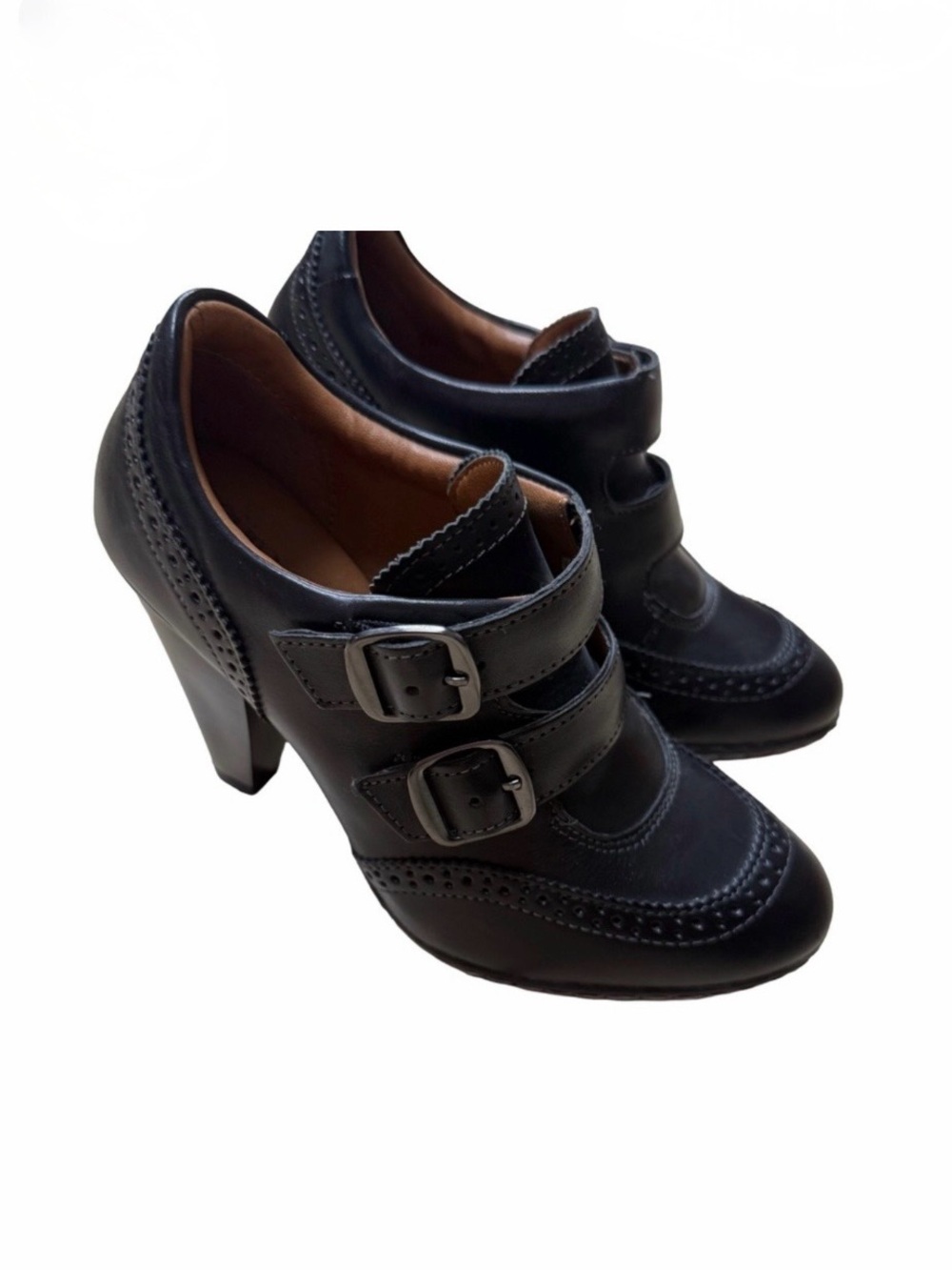 Eurosoft Brown Leather Double-Buckle Heeled Oxfords